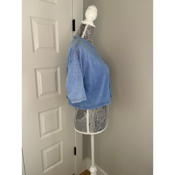 Topshop Crop Top Blue Cotton Tee size 2 - Picture 3 of 6